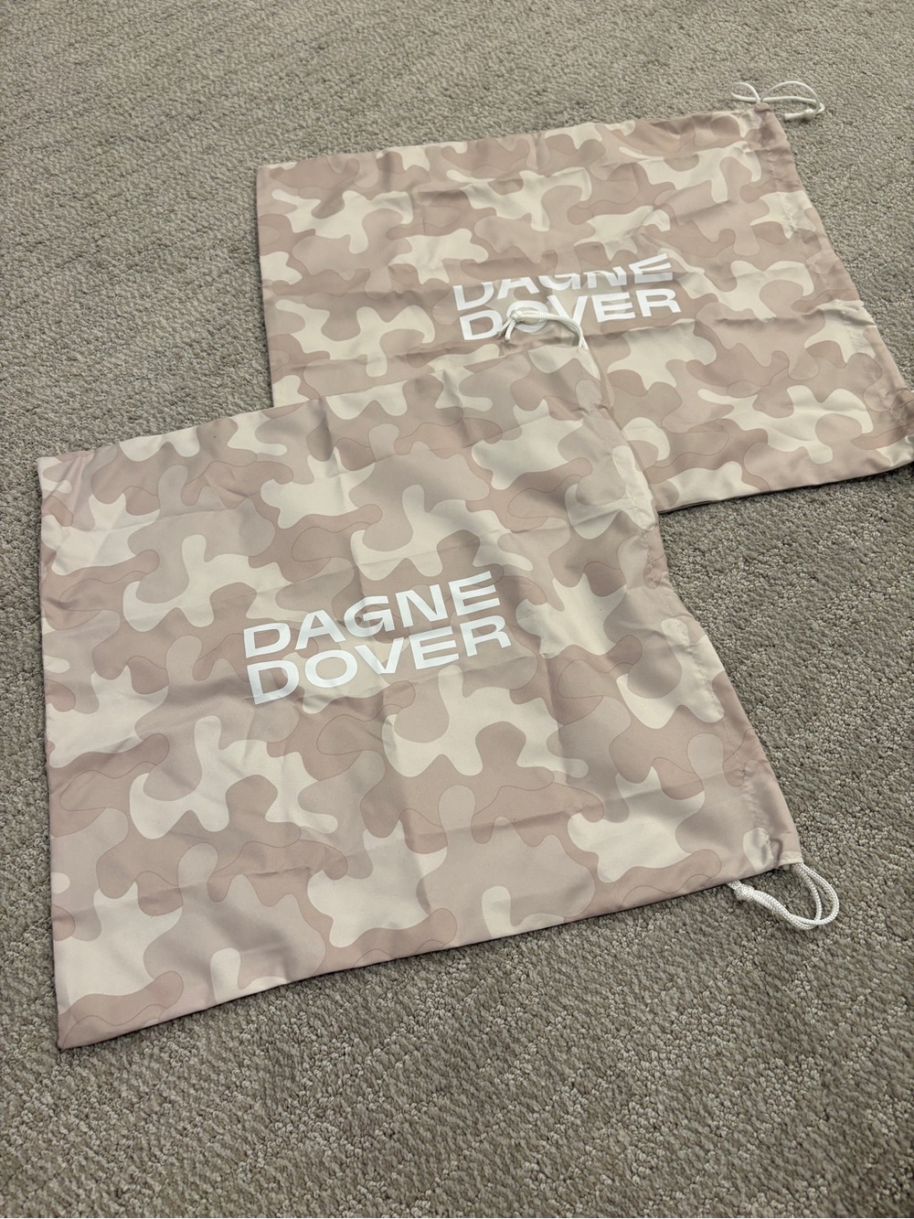 Dagne Dover Beige & Cream Camo Drawstring Dust Bags - Pair